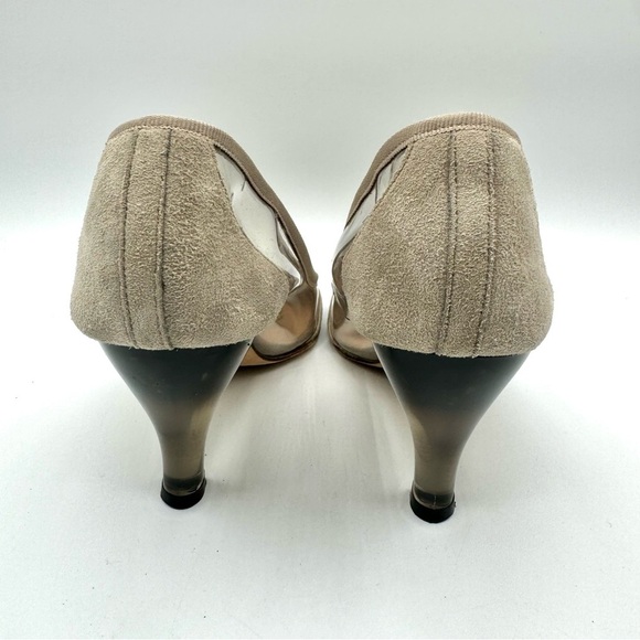 REPETTTO CLEAR SUEDE HEEL SHOE TAN NEUTRAL OPEN TOE  HEELS MADE IN PARIS 37.5 - Picture 6 of 12